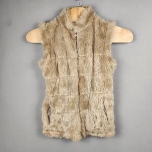 Bagatelle Vest Womens Small Beige Faux Fur Knit Back Zip Pockets Mixed Media